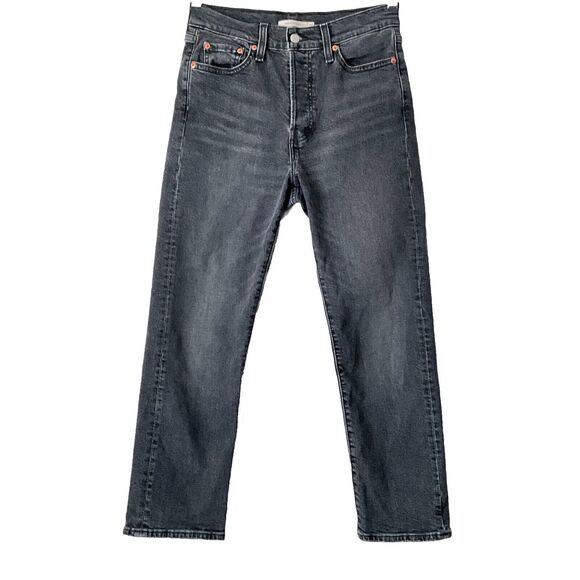 Levi’s Black Washed Wedgie Jeans Straight Button Fly Raw Hem 29 - Picture 1 of 10